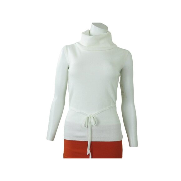 New Turtleneck Sweater Top L White Knit Tie Belt Sleeveless V.A.S. Clothing Co. - Picture 7 of 12